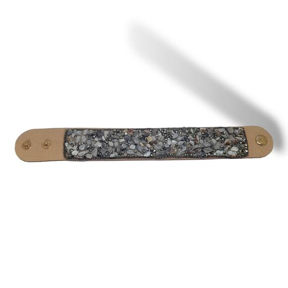 New Tan Suede Leather Tumbled Stone and Hematite Bracelet 7" - Picture 4 of 8